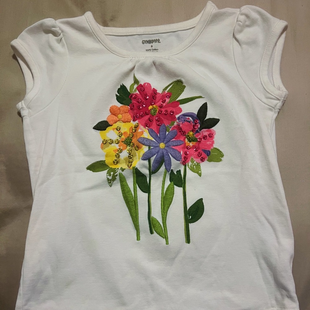 Gymboree Floral Sequin Graphic Tee | Girls Size 6